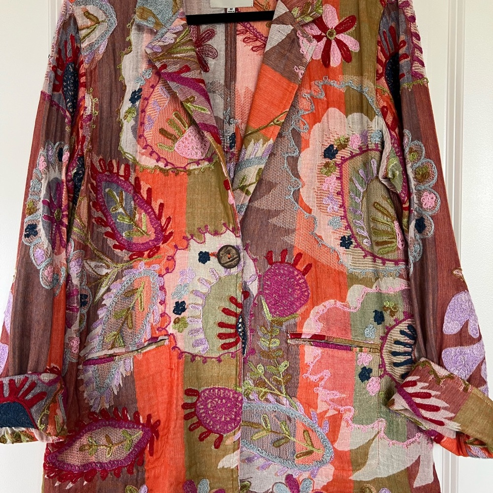John Mark Multicolor Embroidered Floral Blazer